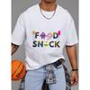 Cotton T Shirt White Food Snack Cartoon Characters and Text Design Casual Wear for Men and Women Daily Outfits Streetwear Style