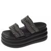 Fashion 9cm Heel Rhinestone Open-toe Wedge-heeled Sandals for Women 2024 Summer New Thick-soled Heighten Platform Sandals Beach Slippers