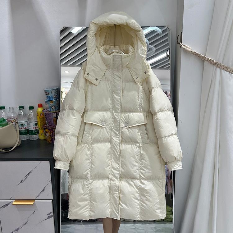 European autumn and winter new loose down jacket women's medium and long white duck down fashion thickened coat tide