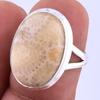 Natural Fossil Coral Gemstone Handmade 925 Sterling Silver Gift Ring S.6" Z6F54
