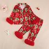 Girls' Feather Print Pajama Set with Bow Collar