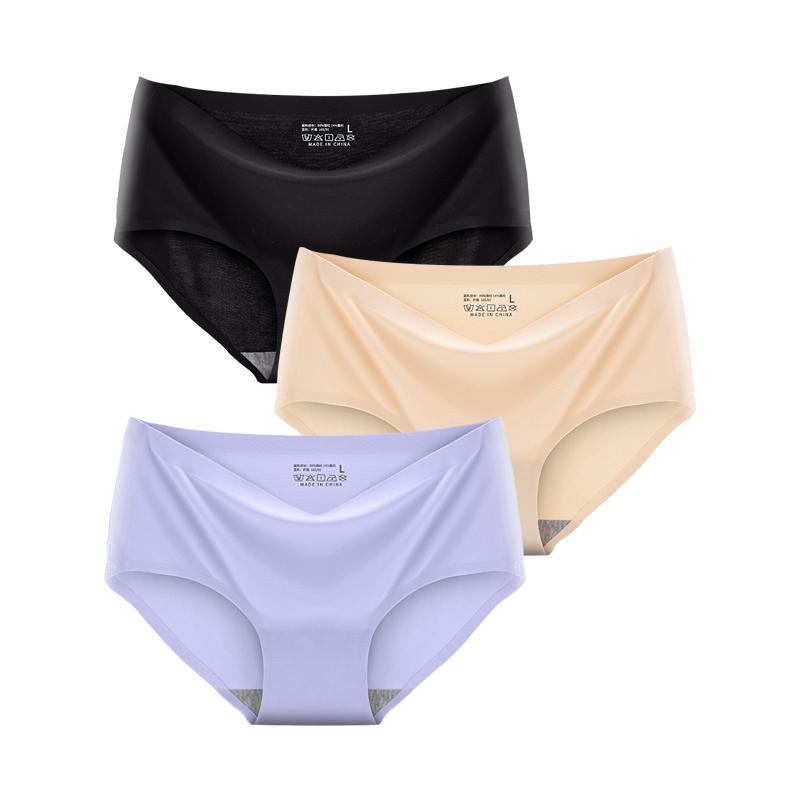 3 Pcs/Set Seamless Panties Silk Pamty Mid Waist Underwear Comfort Underpants Solid Invisible Briefs Female Lingerie