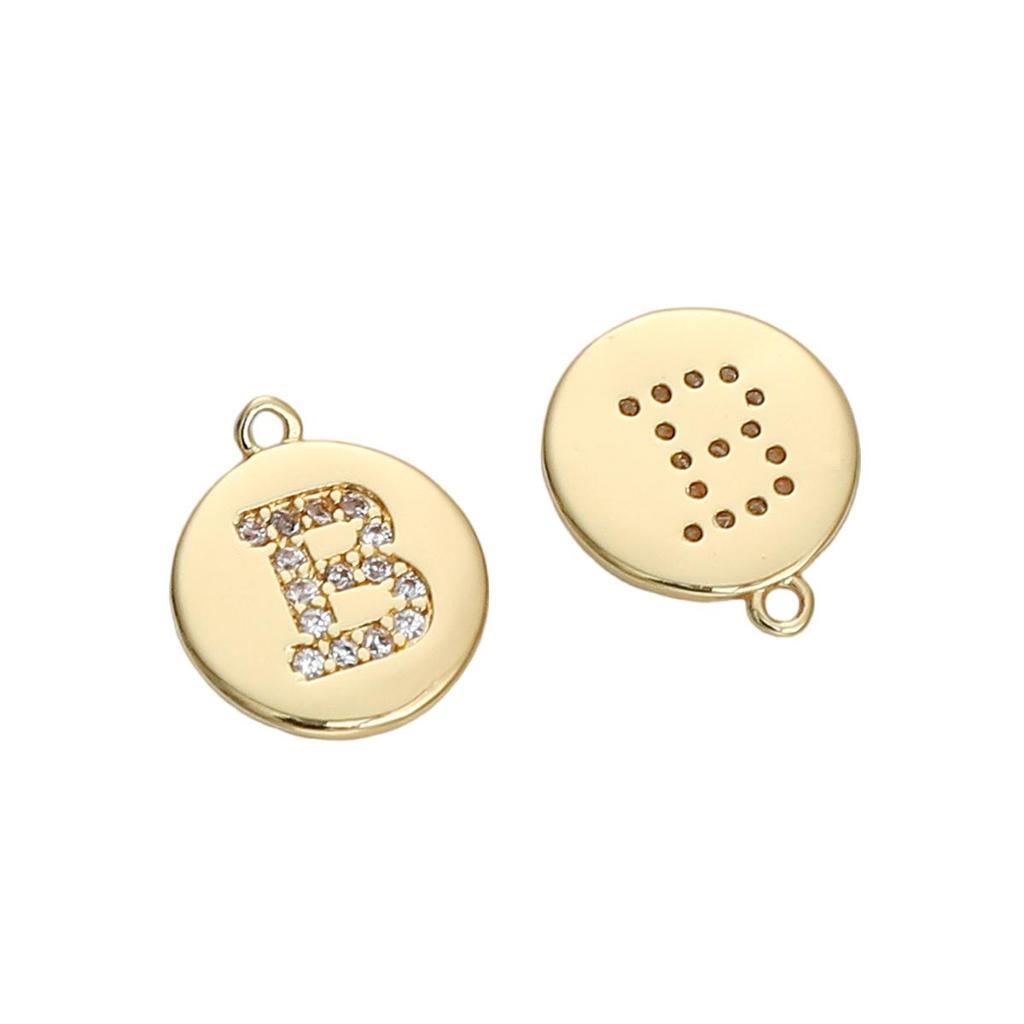 Copper Zirconium Inlaid Circular 26 Letter Pendant For DIY Jewelry Making Craft Accessories