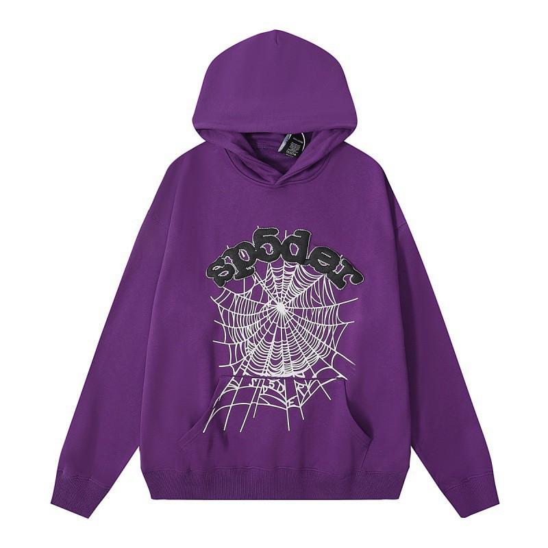 Spider Web Print Hooded Sweatshirt Set Men Women Loose Fit Cotton Fleece Streetwear Winter Outfit