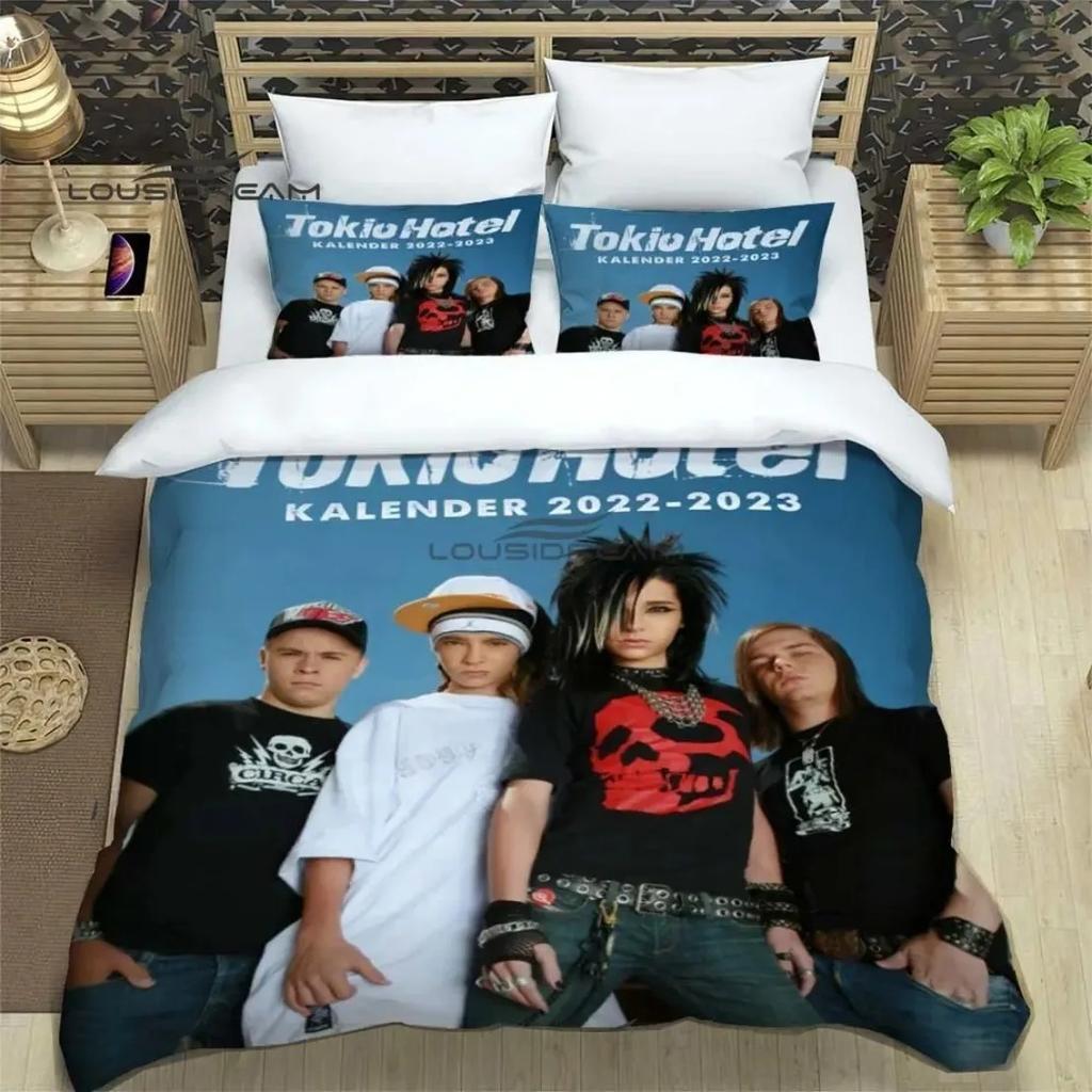 Набор постельного белья с пододеяльником с принтом рок-группы Duvet Cover Set HD Comforter Cover Tokio Hotel band printed Bedding Set for Kids Bedding Sets Bedclothes Bedroom Decor