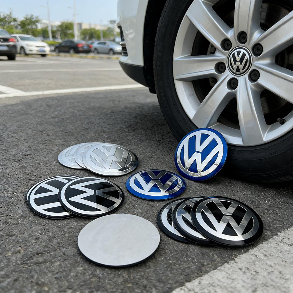 TCFJN1 4Pcs 56mm 60mm 65mm Car Wheel Center Hub Cap Rim Cover Stickers For Volkswagen VW GTI R-Line R Polo T5 Golf Passat B5 Scirocco