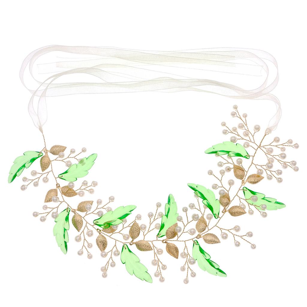 Elegant Headband for Women Acrylic Leaves Design Lace-up Hair Wreath for Women Engagement Jewelry