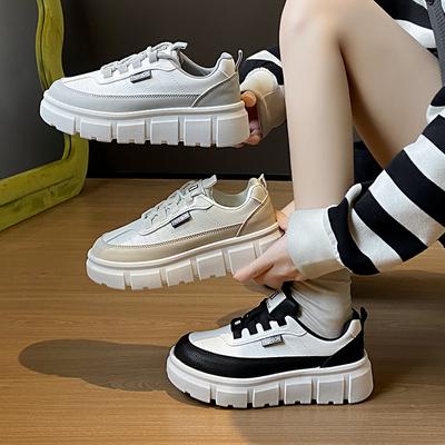 Повседневные кроссовки на толстой платформе для женщин, дышащая обувь для ходьбы из искусственной кожи, удобные кроссовки для бега со шнуровкой, женские легкие кроссовки для тренировок и тенниса