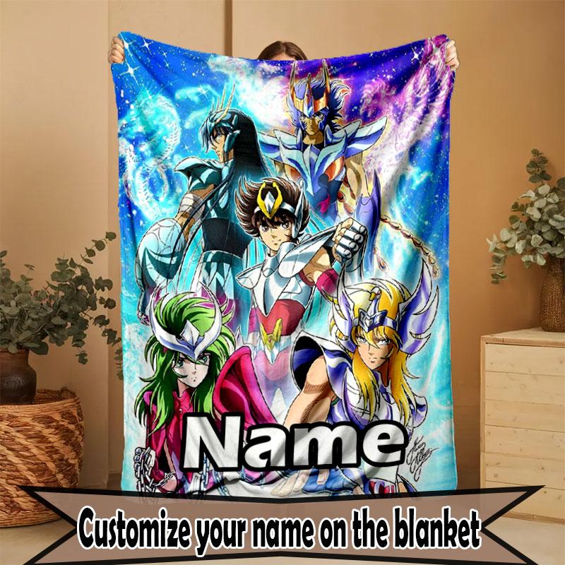 Custom Name Personalized Saint Seiya Print Blanket, Home Decor, Bedroom, Sofa, Camping, Couch, Gifts for Birthday Christmas