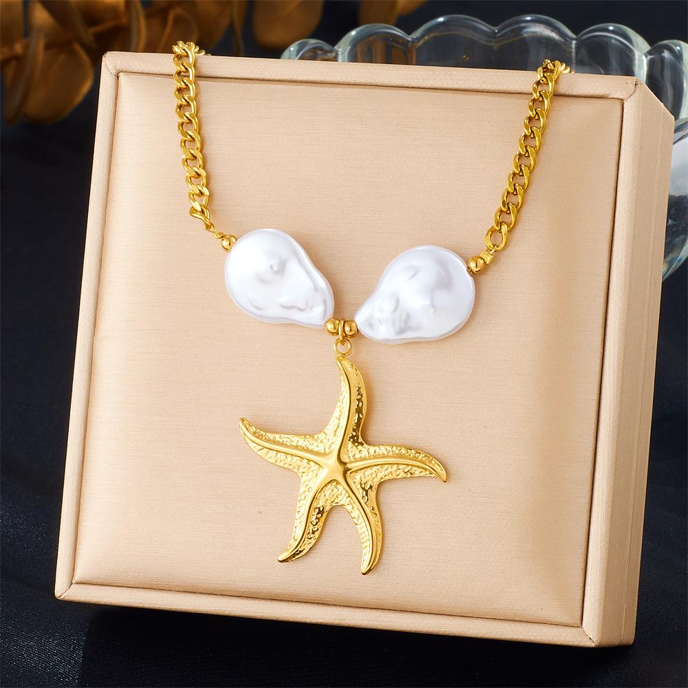 DIEYURO 316L Stainless Colored Sea Shell Conch Sea Stars Pearl Pendant Necklace Lady New Fashion Neck Chain Jewelry Party Gift