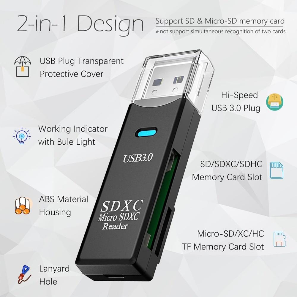 USB 3.0 Устройство для чтения карт Micro SD 5 Гбит/с 2-в-1 Устройство для чтения карт SD для SDXC SDHC MMC