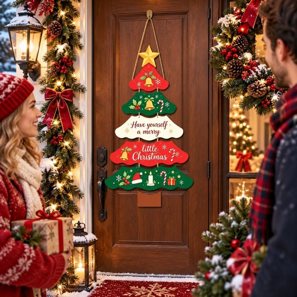 Paper Xmas Hanging Flag Multi-layered Hanging Welcome Board Christmas Tree Door Sign  Entrance