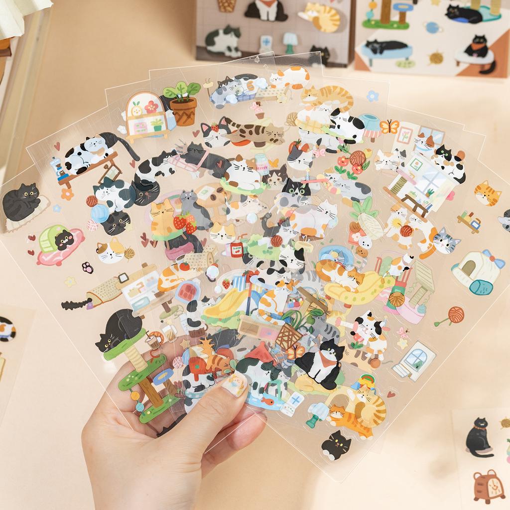 JIAMEI 2sheets Meow Diary Series Kawaii PET Cartoon Stickers DIY Diary Album Scrapbooking Journal Aesthetic Stationery Stickers