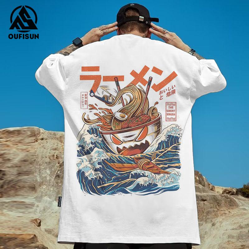 Футболки с акулами для мужчин с принтом 3d Ukiyo-E Fierce Beast Мужская одежда Уличные футболки Harajuku Повседневные футболки с короткими рукавами большого размера