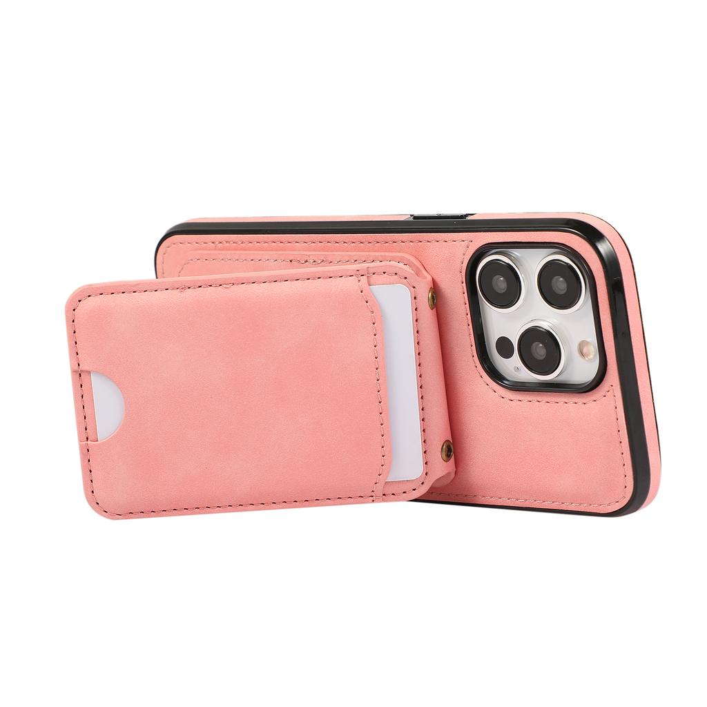 For iPhone 15 Pro Max Case Card Holder Kickstand Leather+TPU Phone Cover with Shoulder Strap