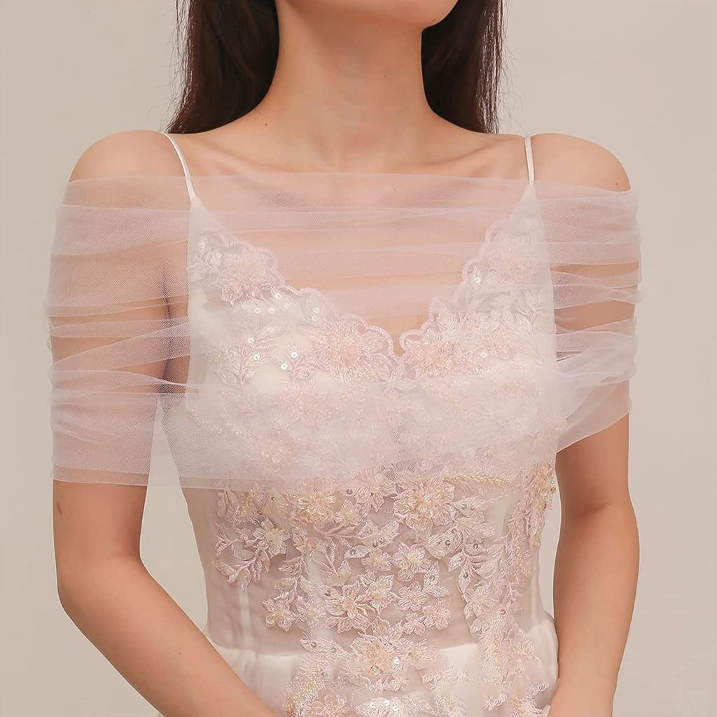 Wedding Stole Women Tulle Stole Tulle Wedding Shawl For Bride Bridal Stole Wrap Off Shoulder Shawl Sheer Bridal Shawl