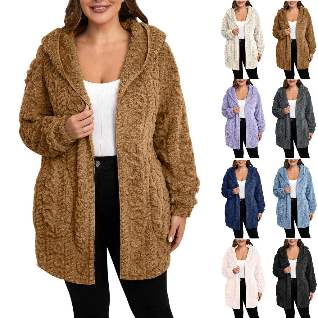 Women's Winter Clothing Women Hooded Cardigan Fuzzy Jacket Winter Open Front Fleece Coat Outwear
