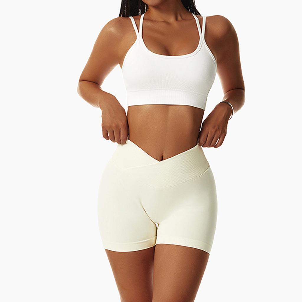 Женские эластичные шорты с высокой талией для бега, спортивные шорты для йоги, однотонные спортивные шорты с эластичной резинкой на талии