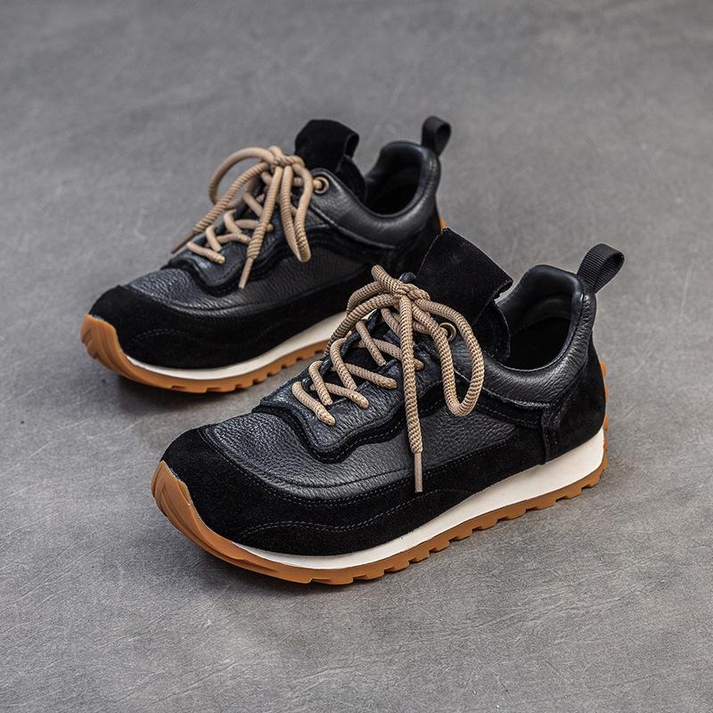 Johnature Thick Soled Casual Sneaker Shoes Retro Soft Soled Comfortable Genuine Leather Women's Shoes