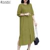 Women Casual Round Neck Solid Color Half Sleeve Long Dress