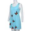 Sleeveless Butterfly Clasp Shoulder Women Print Cotton And Linen Dress