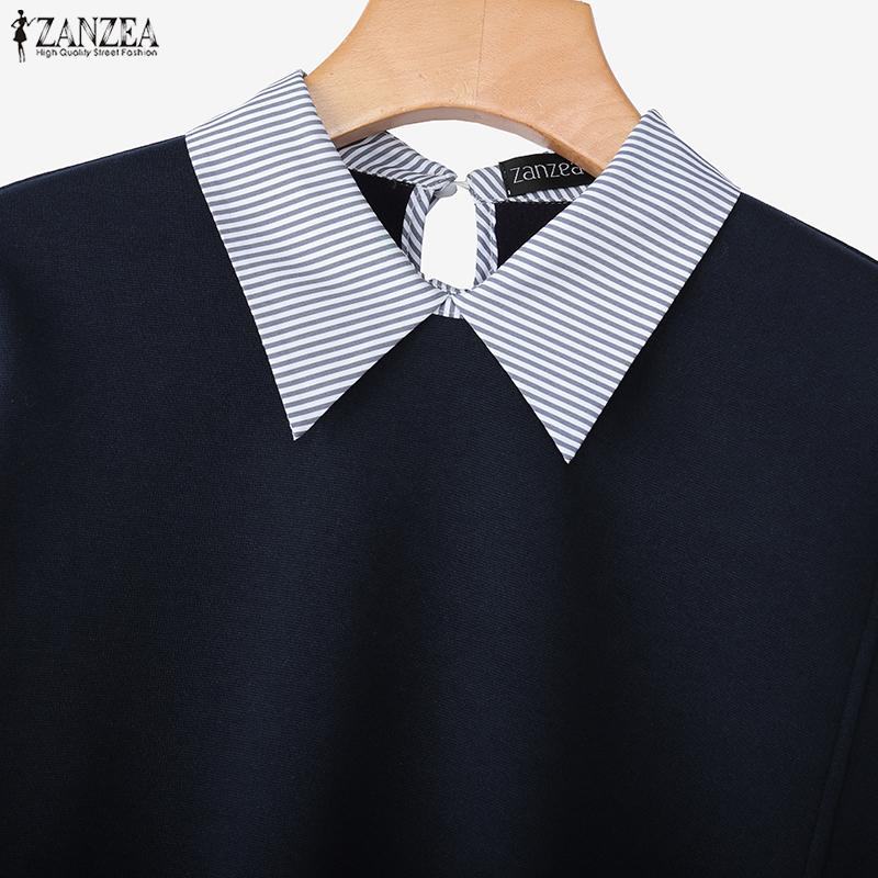 ZANZEA Женский повседневный свитшот тонкий на осень с принтом в полоску и вставками, с длинным рукавом