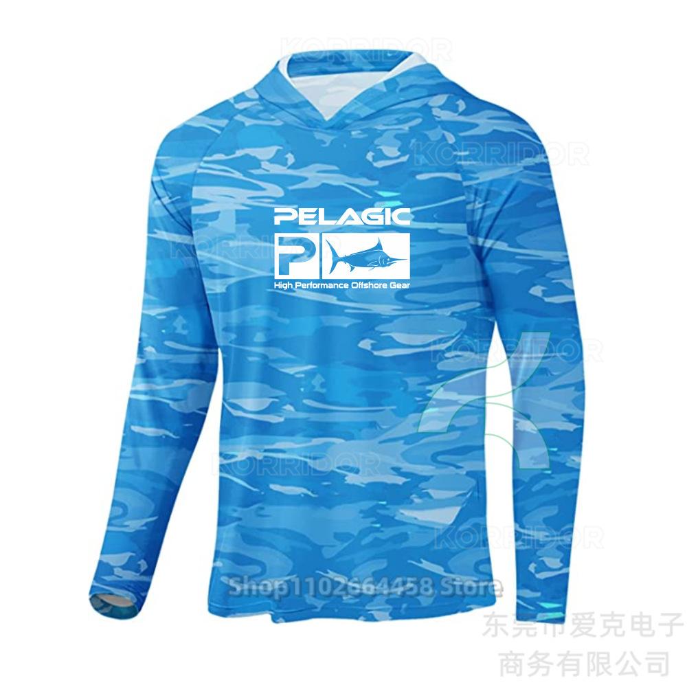 Cross-border hot-selling Pelagic fishing suit summer fishing hooded men's breathable sunscreen fishing shirt quick-drying long sleeves