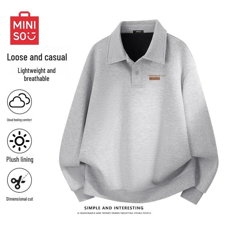 MINISO Men's Polo Collar Fleece Pullover Sweatshirt
