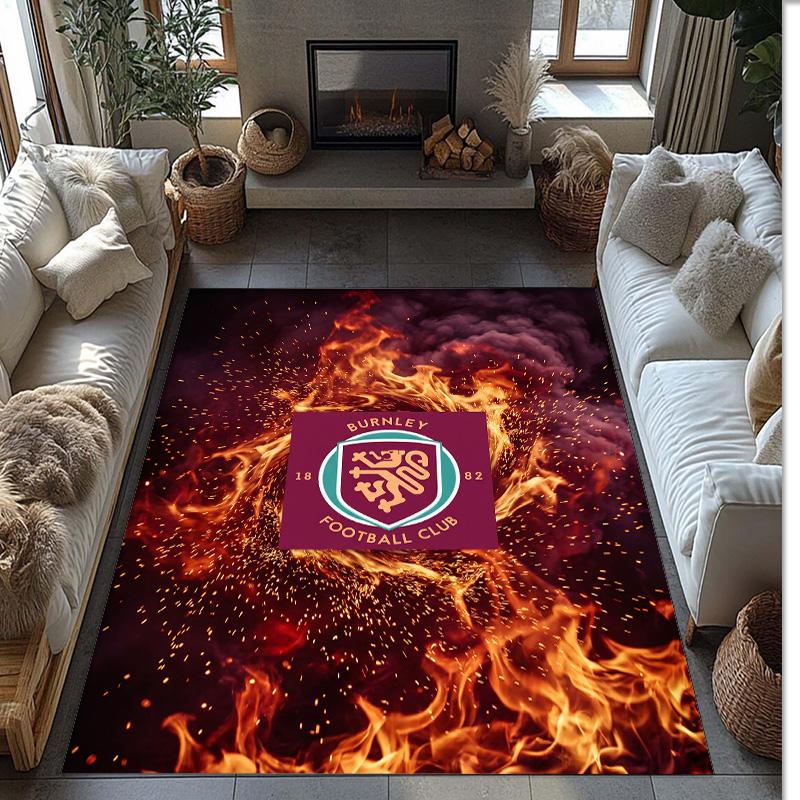 Burnley Football Print Crystal Velvet Rug, Comfortable Water Absorbent Non Slip Indoor Floor Carpet