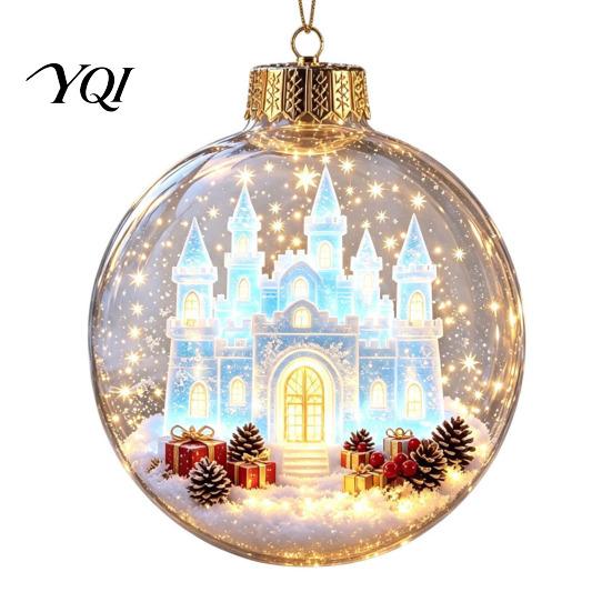 Illuminated Christmas Ornaments Glowing Story Ornament, Mini Holiday Scene Light Up Ball Warm Glow Seasonal Decor Hanging Decoration, Acrylic