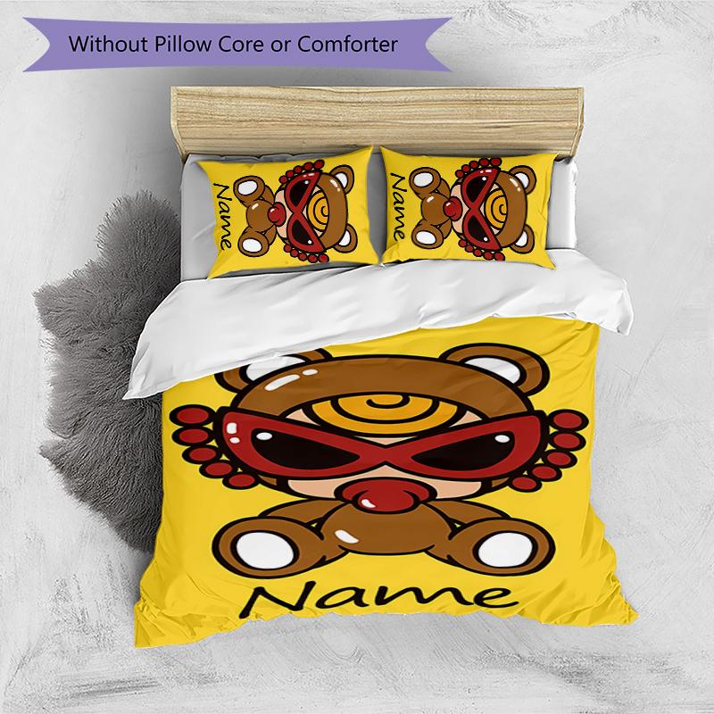 3pcs Custom Name Cartoon Hysterical Mini Bedding Set Duvet Cover Closure Includes 1 Duvet Cover & 2 Pillowcases for All Seasons Bedroom Decor
