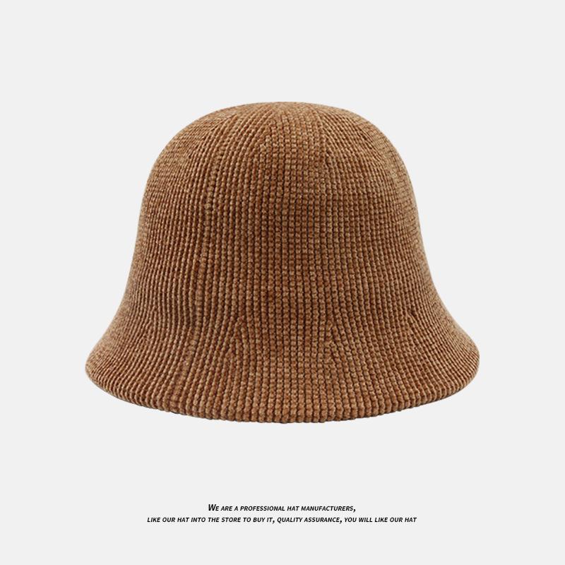 Autumn and Winter Solid Color Warm Hat for Women Japanese Simple Knitted Fisherman Hat Korean Face-showing Small Chenille Casual Basin Hat