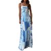 Women Vacation Dress Printed Patchwork Low-cut Square Neck Backless Sleeveless A-line Full Length Beach Maxi Dress Plus Size