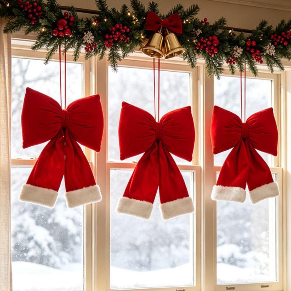DIY Christmas Tree Bowknot Wine Red Bowknot Hanging Ornament Children Gifts
