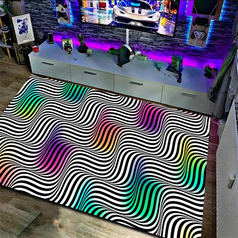 Оптическая иллюзия 3D Абстрактный Клетчатый Волновой Спиральный Коврик Визуальный Эффект Нескользящий Ковер Коврик для Игр Гостиной Домашний Декор