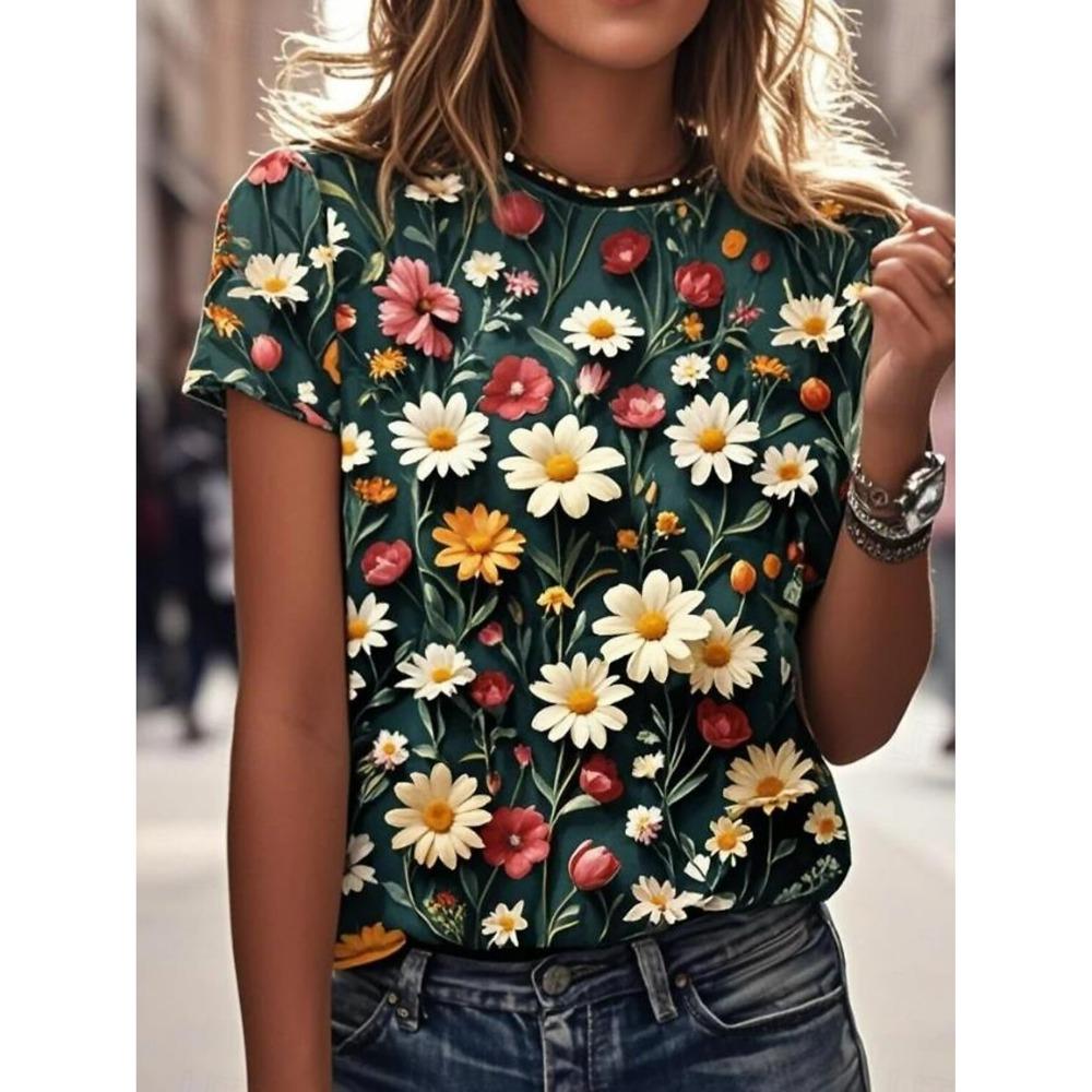 Women's T Shirt Floral Graphic Plants Vintage Stylish Classic Short Sleeve Crew Neck Regular Tops Vacation Wear Print Summer