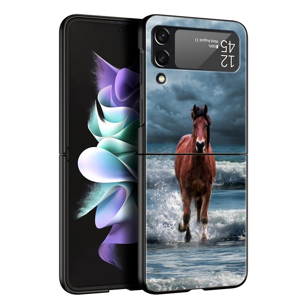Чехол для телефона с изображением животного Лошадь для Samsung Galaxy Z Flip 6 5 4 3 Чехол для Samsung Z Flip3 Flip4 Flip5 Flip6 Черный Жесткий Поликарбонатный Чехол