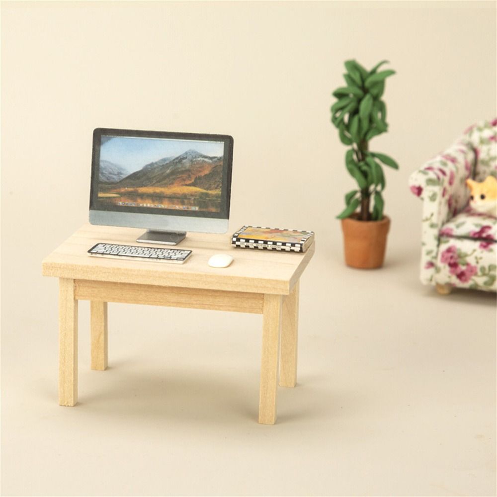 Play Miniature Ornaments 1:12 Dollhouse Wooden Tea Table Simulation Wood Table Kids Play Toys