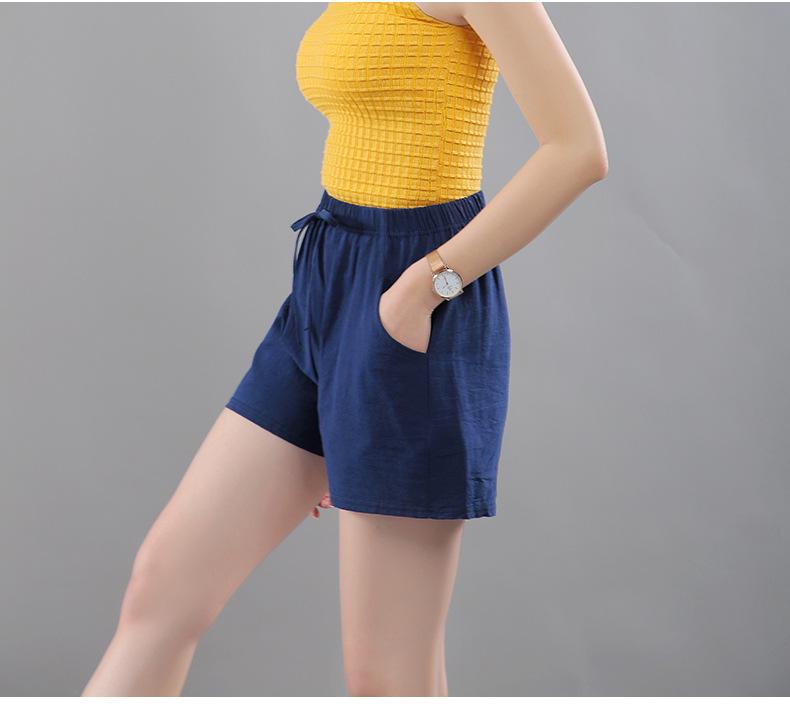 Washed Cotton Solid Color Women's Loose Wide-Leg Elastic Waist Casual Shorts