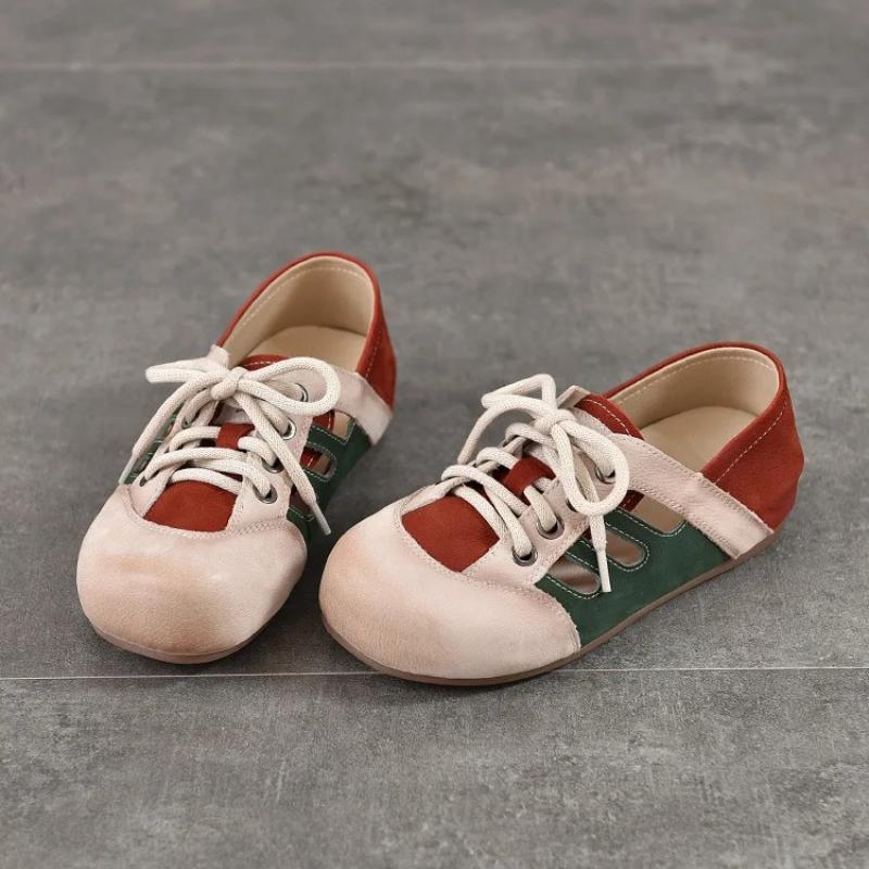 Johnature Сандалии с вырезами разных цветов, натуральная кожа, шнуровка, повседневные, на плоской подошве, женская обувь