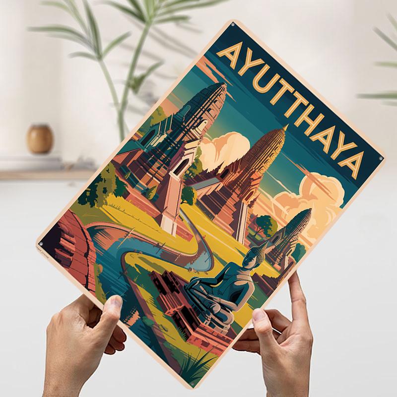 Ayutthaya Thailand Travel Printing Poster Customized Retro Wall Art Vintage Metal Signs for Room Home and Decoration Gaming At