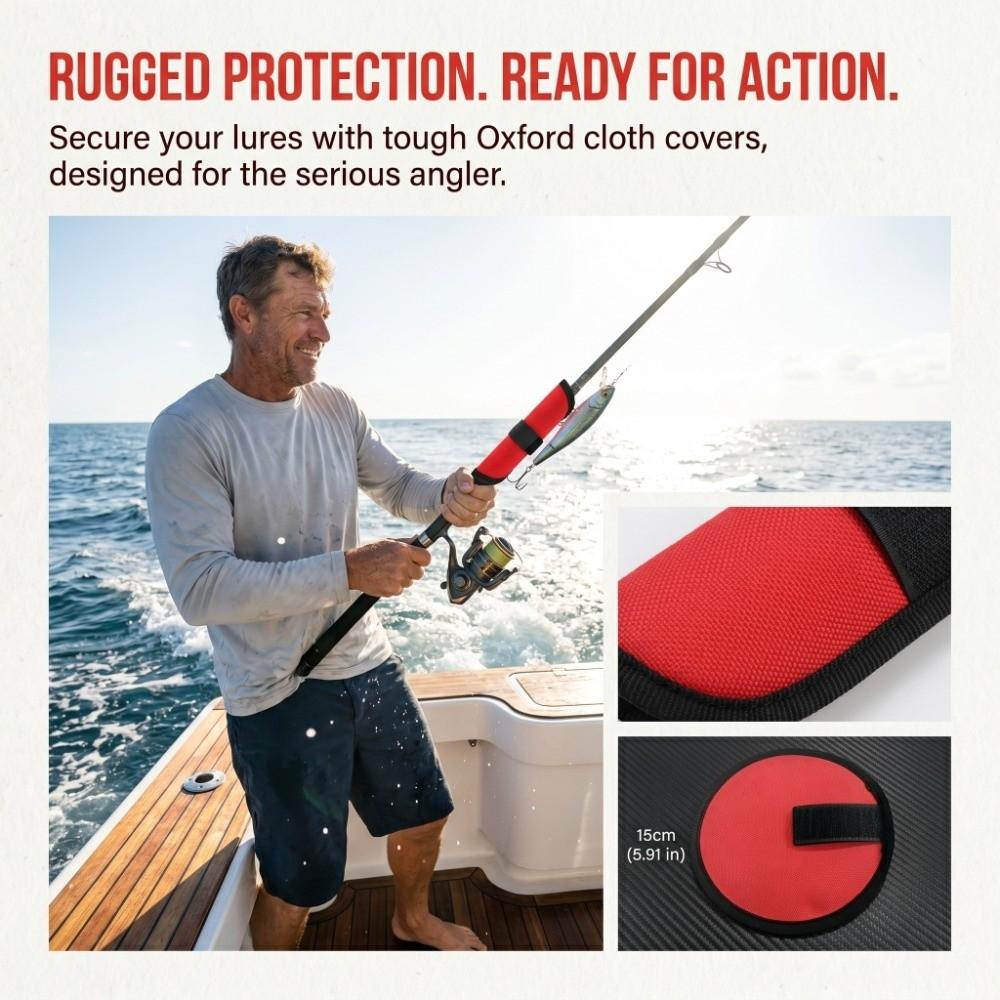 16PCS Oxford cloth Fishing Lure Covers Red Fish Hook Bait Covers Fishing Lure Wraps for Fishermen