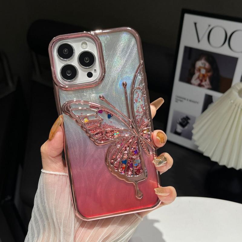 3D Sandflow Butterfly TPU Case IPhone 16 Pro Max 17 Series Gradient Electroplated Soft Cover Shockproof