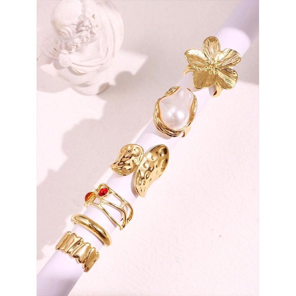 6 шт./компл. Сплав Гальваническое покрытие Преувеличенные Кольца Необычный Дизайн Кольцо в стиле барокко Роскошные Аксессуары