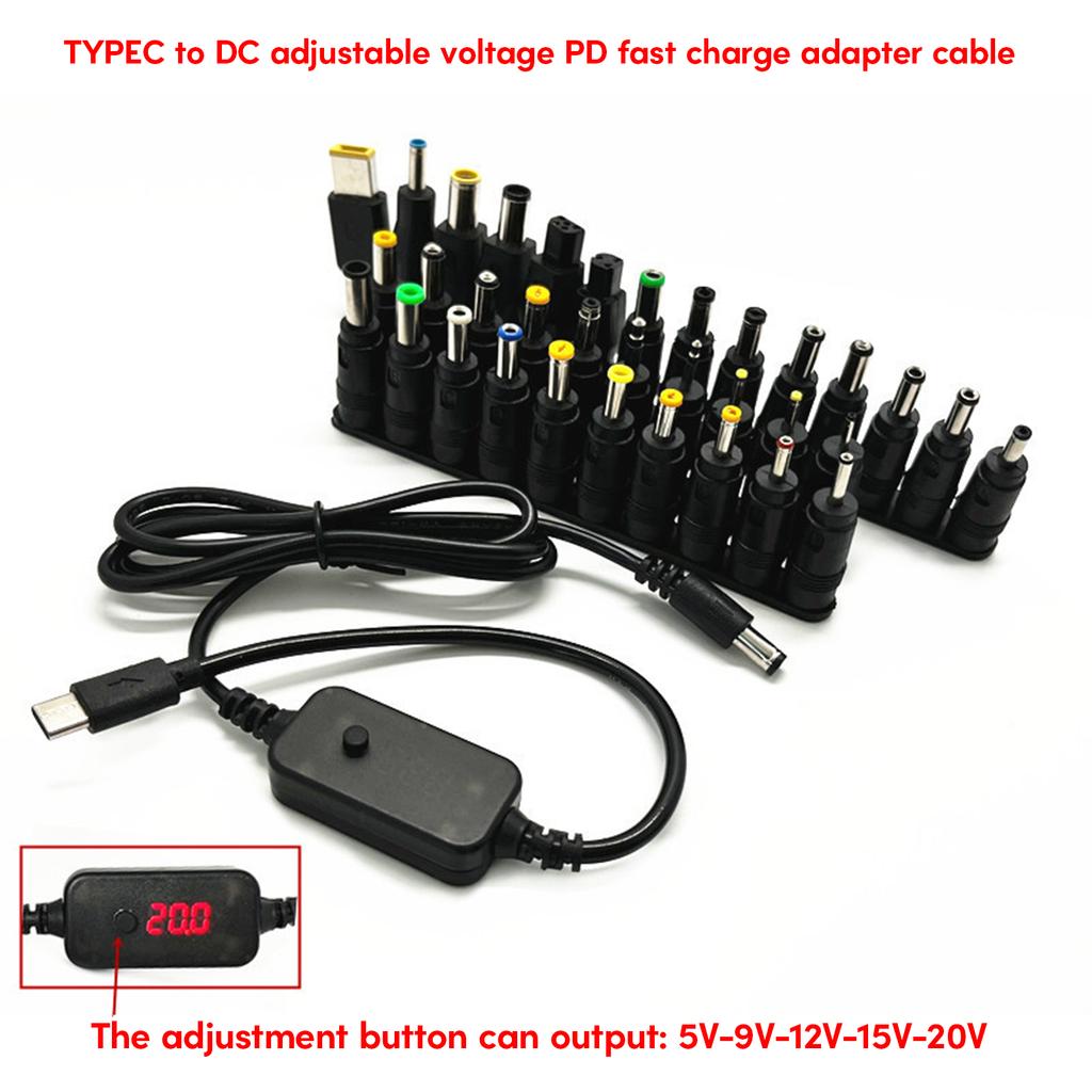 Кабель питания USB TypeC PDto DC5521 5 В 9 В 12 В 15 В 20 В Регулируемый с адаптерами Высокая надежность Меньше отходов ресурсов