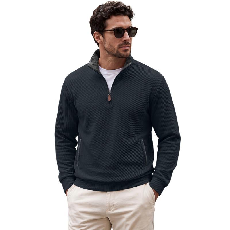 Men S Jacquard Half Zip Long Sleeve Loose Fit Solid Color Sweatshirt With Pockets