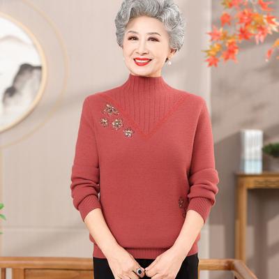 Зимний вязаный свитер с полувысоким воротником для женщин среднего и пожилого возраста
