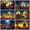 Halloween Photography Background Horror Night Moon Dark Forest Castle Pumpkin Halloween Party Kid Portrait Backdrop Photo Studio