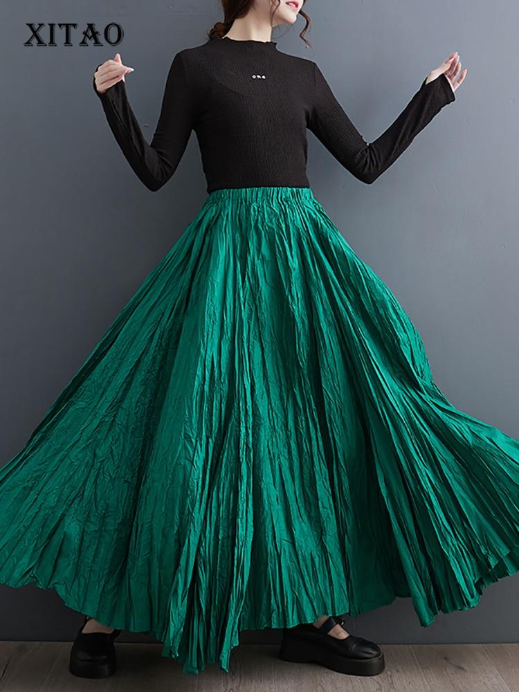 Xitao Однотонные повседневные юбки со складками HQQ1552