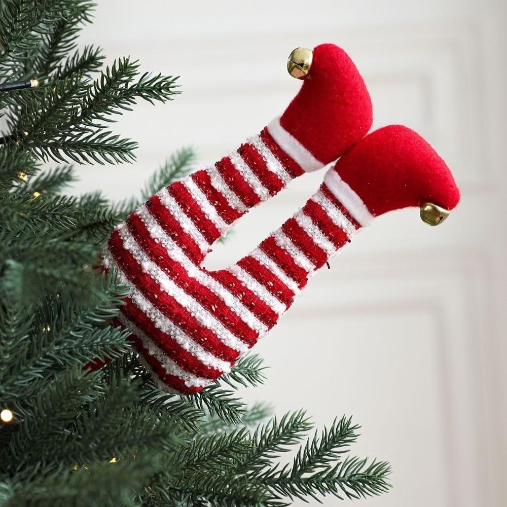 Stuffed Christmas Elf Legs Striped Pants Christmas Tree Top Decoration Room Decorations